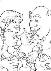 Shrek Fiona and their three ogre babies coloring page