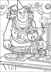 Shrek Pinocchio and baby ogre baking coloring page