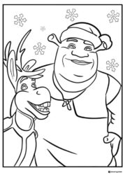 Shrek and Donkey with Snowflakes Coloring Page
