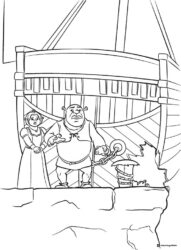 Shrek and Fiona by a Ship Coloring Page