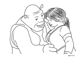 Shrek and Fiona looking at each other coloring page