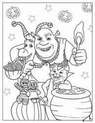 Shrek and Friends Halloween Coloring Page