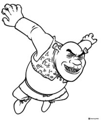 Shrek flying through the air coloring page
