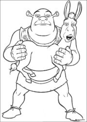 Shrek holding Donkey coloring page