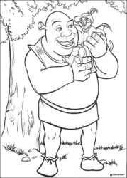 Shrek holding Puss in Boots coloring page