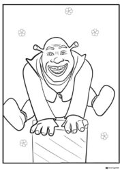 Shrek laughing sitting on a box coloring page