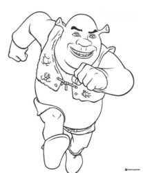 Shrek running and smiling coloring page