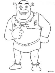 Shrek smiling and flexing coloring page
