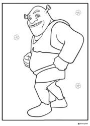 Shrek smiling with flowers coloring page