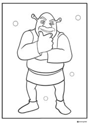Shrek thinking with hand on chin coloring page