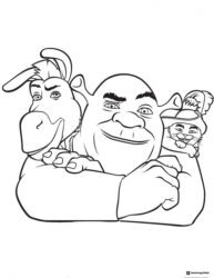 Shrek with Donkey and Puss in Boots close up
