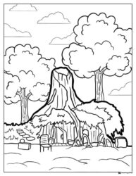 Shreks house in the swamp coloring page