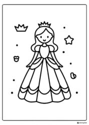 Simple Princess Coloring Page with a Crown and Stars