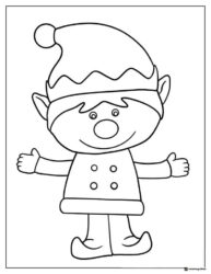 Simple elf coloring page with arms outstretched