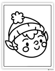 Simple elf head coloring page with a pom pom hat
