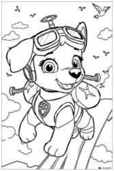 Skye Coloring Page Flying with Goggles and Propellers