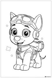 Skye Coloring Page with Goggles and Flying Backpack