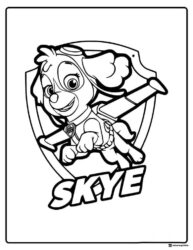 Skye Coloring Page with Goggles and Flying Badge Emblem
