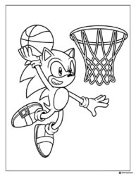 Slam Dunk Sonic Coloring Page with Basketball Hoop