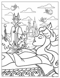 Sleeping Aurora Maleficent and Fairies Coloring Page