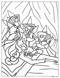 Sleeping Beauty and Fairies Coloring Page