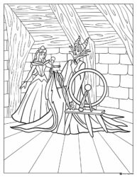 Sleeping Beauty and Maleficent Spinning Wheel Coloring Page