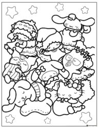 Sleeping Sanrio Characters Stars Coloring Page