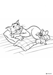 Sleeping Tom and happy Jerry coloring page