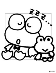 Sleepy Keroppi with a baby frog coloring page 1