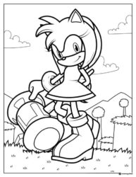 Smiling Amy Rose Holding Piko Piko Hammer Coloring Page