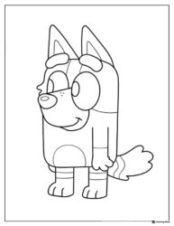 Smiling Bluey Coloring Page with Tail Curved to the Side