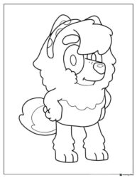 Smiling Girl Dog Coloring Page with Bow and Fluffy Tail