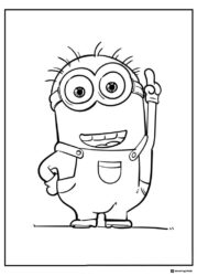 Smiling Minion pointing upwards coloring page