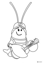 Smiling insect playing the guitar coloring page