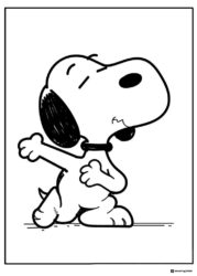 Snoopy Coloring Page Dancing with Closed Eyes