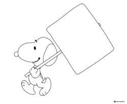 Snoopy Coloring Page Holding a Blank Sign