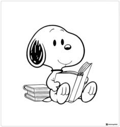 Snoopy Coloring Page Reading Book with Stack of Books