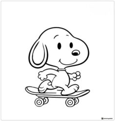 Snoopy Coloring Page Riding a Skateboard