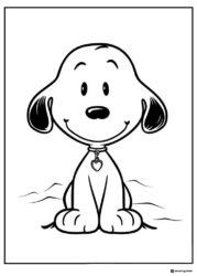 Snoopy Coloring Page Sitting with Heart Collar