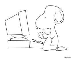 Snoopy Coloring Page Typing on a Computer
