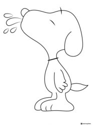 Snoopy Coloring Page Whistling with Closed Eyes