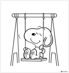 Snoopy Coloring Page on a Swing