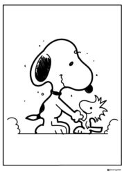 Snoopy Coloring Page with Woodstock in the Mist