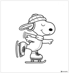 Snoopy Coloring Sheet Ice Skating with Hat and Scarf