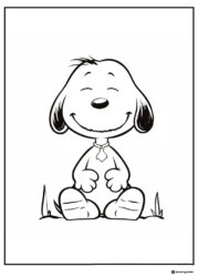 Snoopy Coloring Sheet Sitting with Happy Eyes Closed
