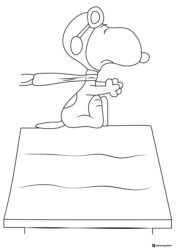 Snoopy Pilot Coloring Sheet on his Doghouse