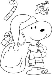 Snoopy Santa with gift sack and Woodstock Coloring Page