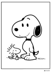 Snoopy and Woodstock Coloring Page Standing Together
