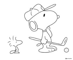 Snoopy and Woodstock Golfing Coloring Page