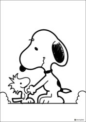 Snoopy and Woodstock in a field coloring page